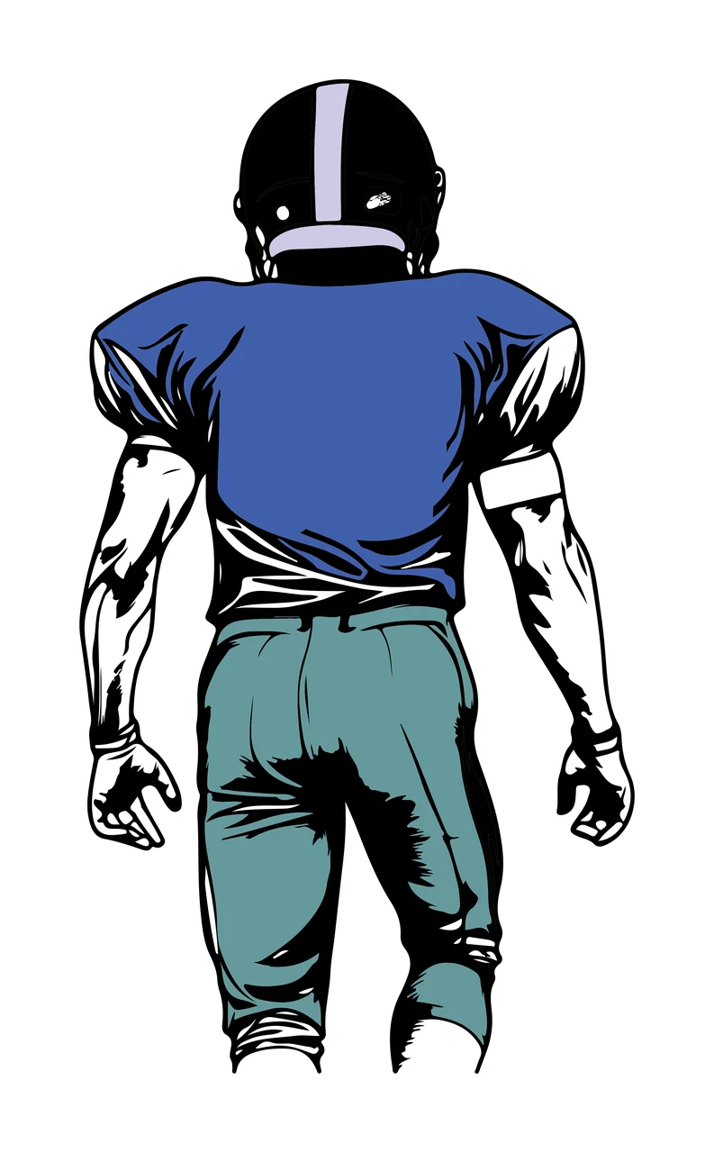 Football Player Standing Rear View person helmet jersey pants