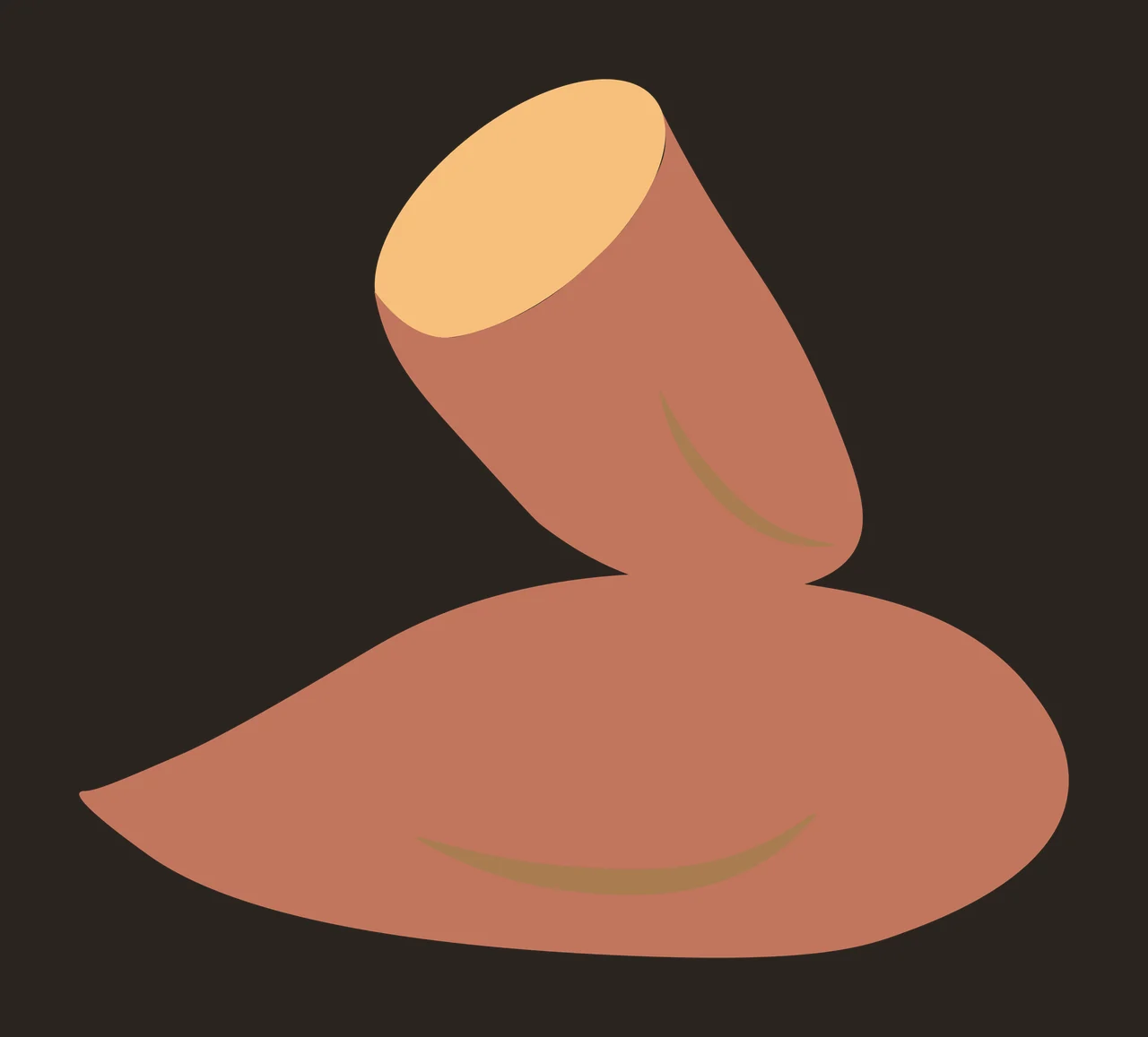 Sweet potato Illustration with whole sweet potato, sliced sweet potato, yam piece and cut flesh in brown, terracotta and peach contrast preview thumbnail