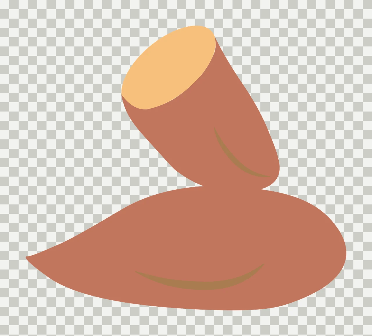 Sweet potato Illustration with whole sweet potato, sliced sweet potato, yam piece and cut flesh in brown, terracotta and peach transparency and detail preview thumbnail