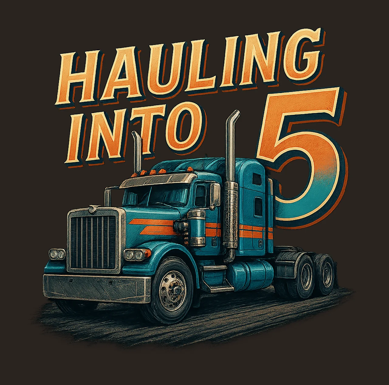 5th Birthday Haulin Into Semi Truck Retro Big Rig Trucker contrast preview thumbnail