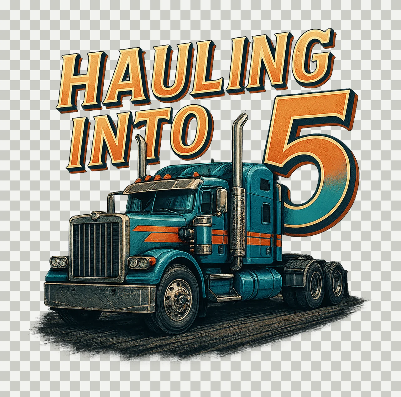 5th Birthday Haulin Into Semi Truck Retro Big Rig Trucker transparency and detail preview thumbnail