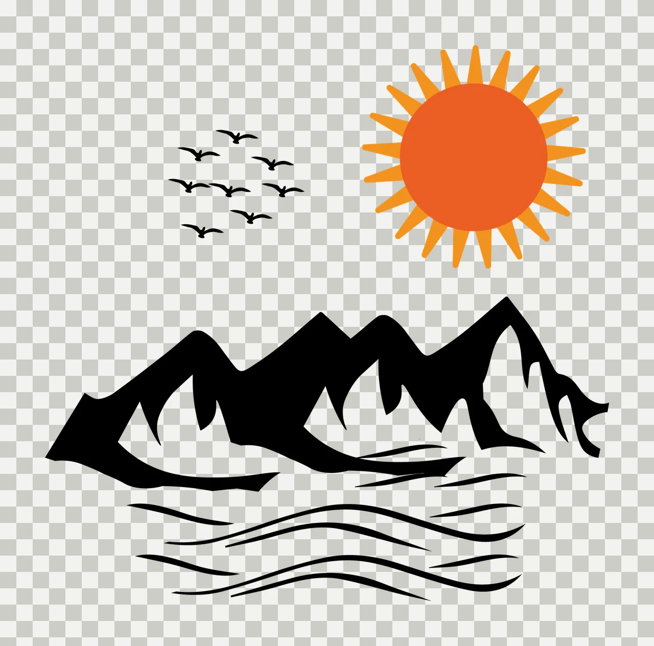 Sun Mountains And Birds Nature Scene landscape water silhouette transparency and detail preview thumbnail