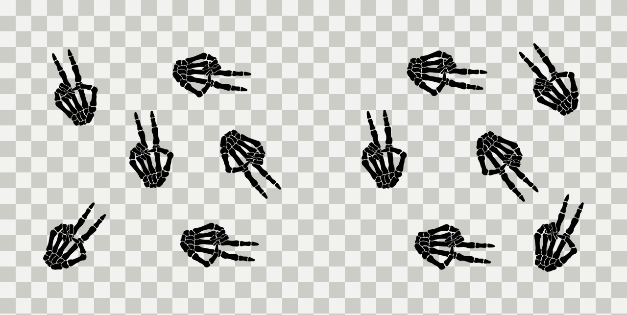 Skeleton Peace Scatter Of Hand Signs hands sign bones black transparency and detail preview thumbnail