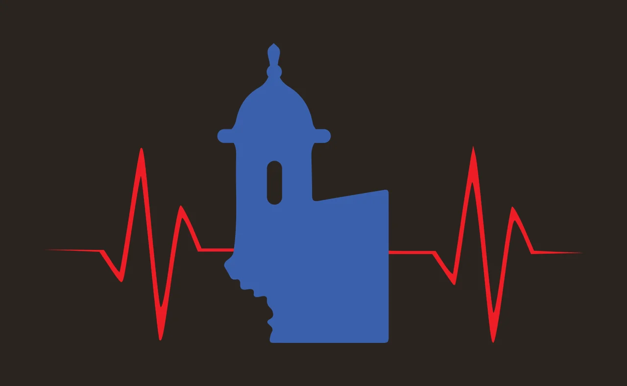 Watchtower Silhouette With Heartbeat Line building minimalist contrast preview thumbnail