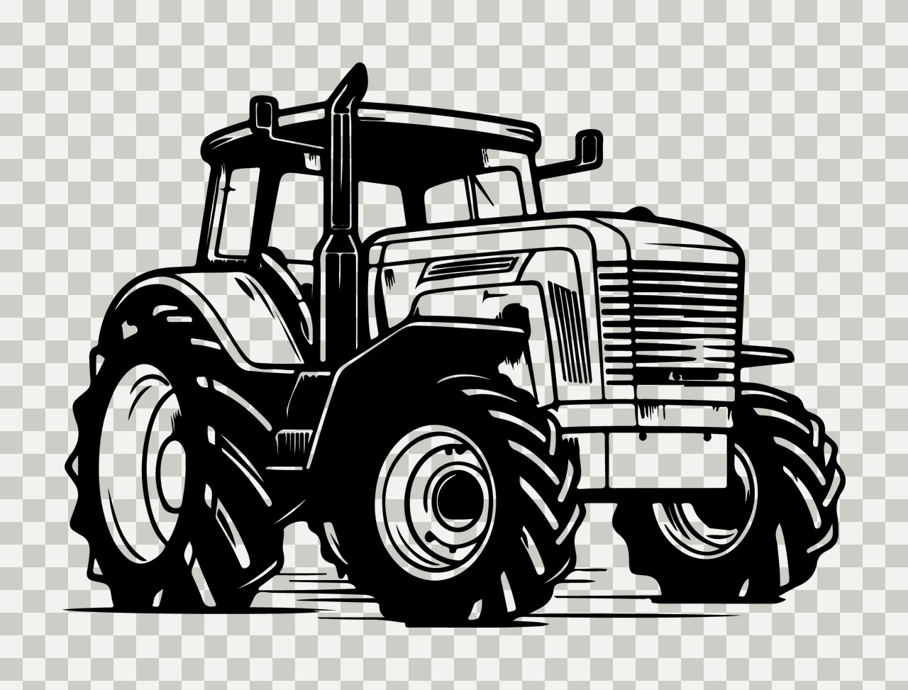 Black And White Tractor Illustration stationary wheels engine transparency and detail preview thumbnail