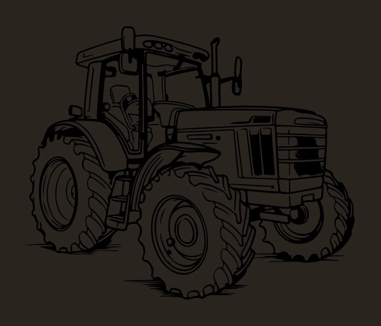 Detailed Tractor Farming Vehicle Line Art wheels engine cab contrast preview thumbnail