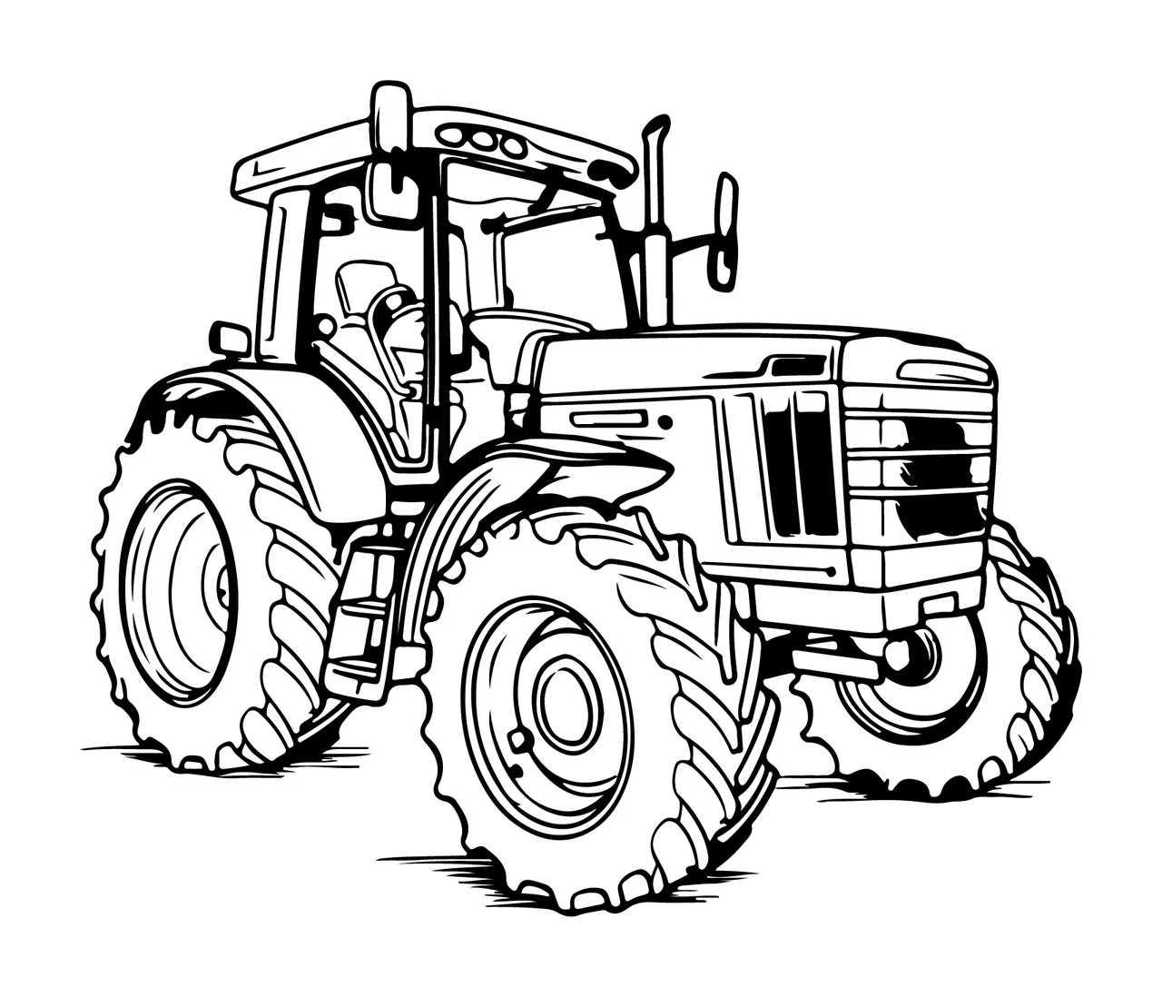 Detailed Tractor Farming Vehicle Line Art wheels engine cab