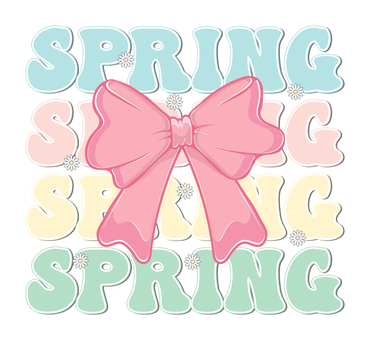 Spring Bow Decorative Graphic Design layered daisy pink blue