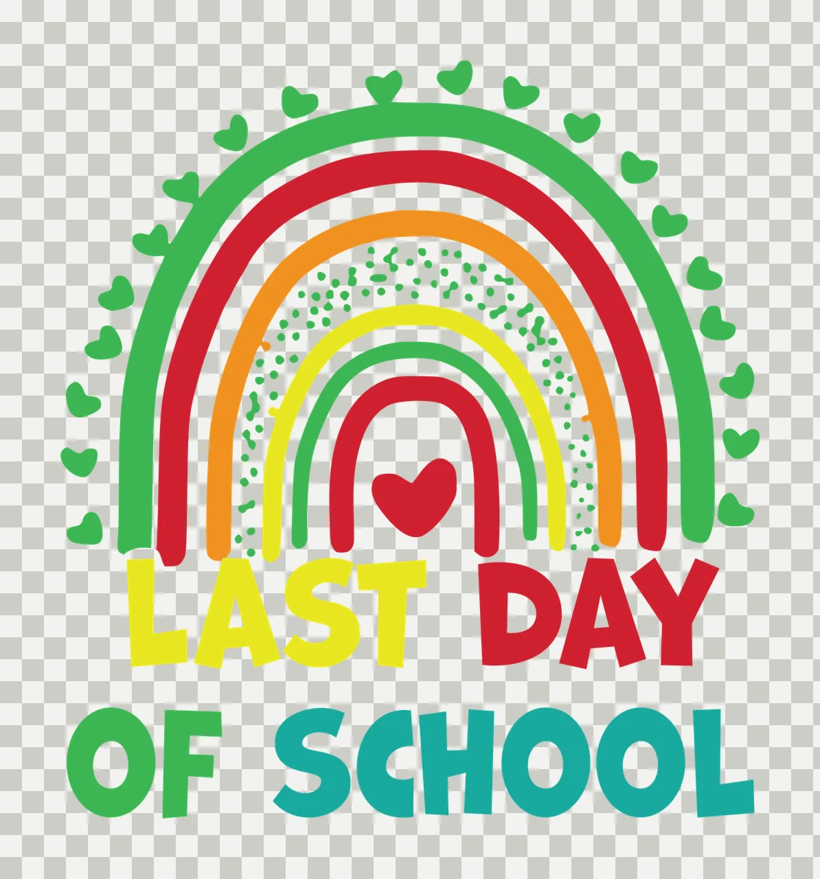Last Day Of School Rainbow Art heart dots thick font doodle transparency and detail preview thumbnail