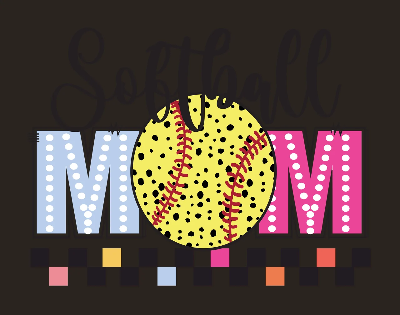 Softball Mom Text With Checkerboard Pattern typography silhouette contrast preview thumbnail