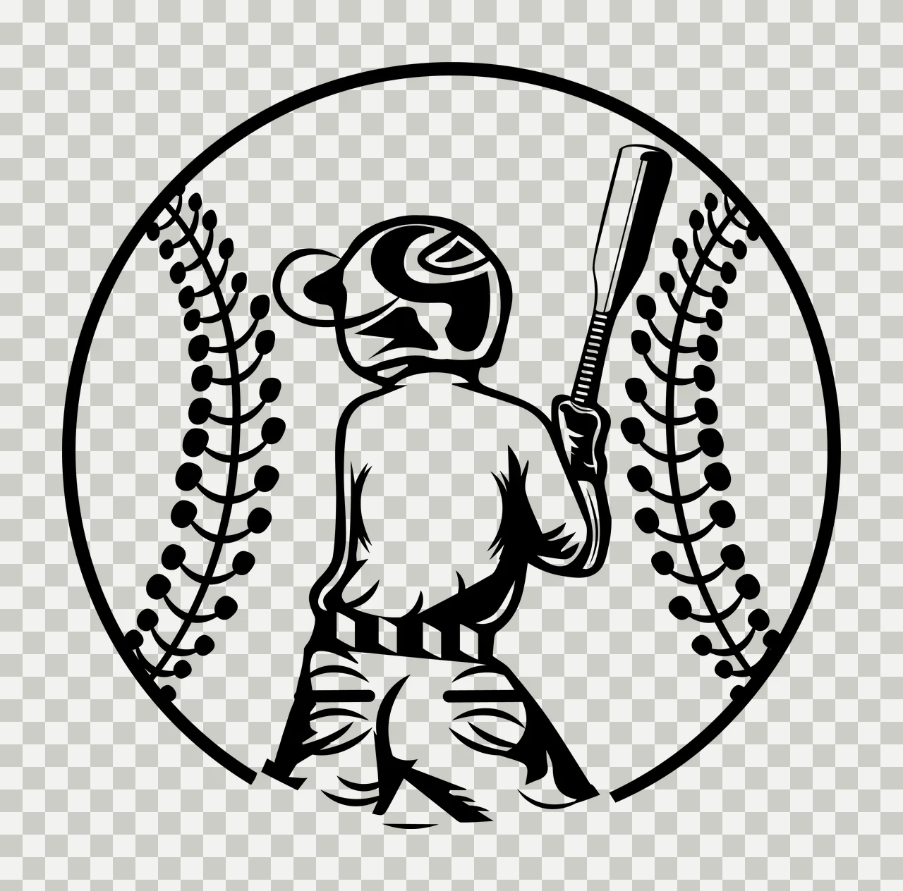 Baseball Player Inside Circle Frame batting bat seams black transparency and detail preview thumbnail