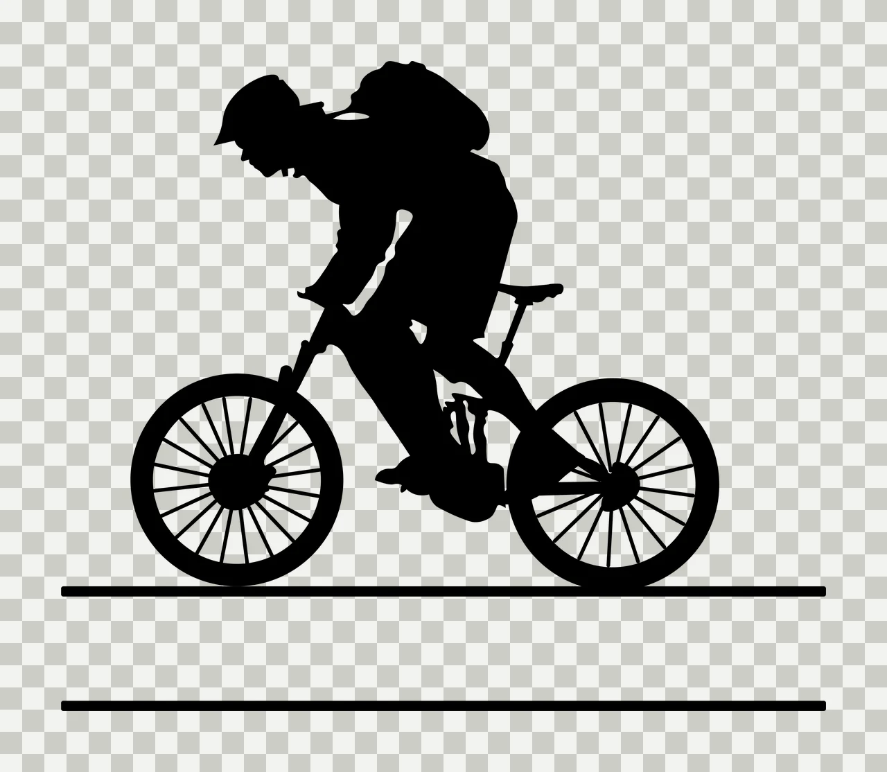 Mountain Bike Biker Silhouette Riding Above Two Parallel horizontal transparency and detail preview thumbnail