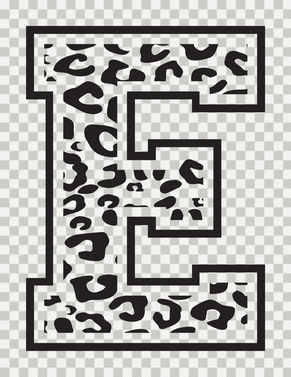 Black Varsity Half Font Leopard Character 29 print animal cheetah transparency and detail preview thumbnail