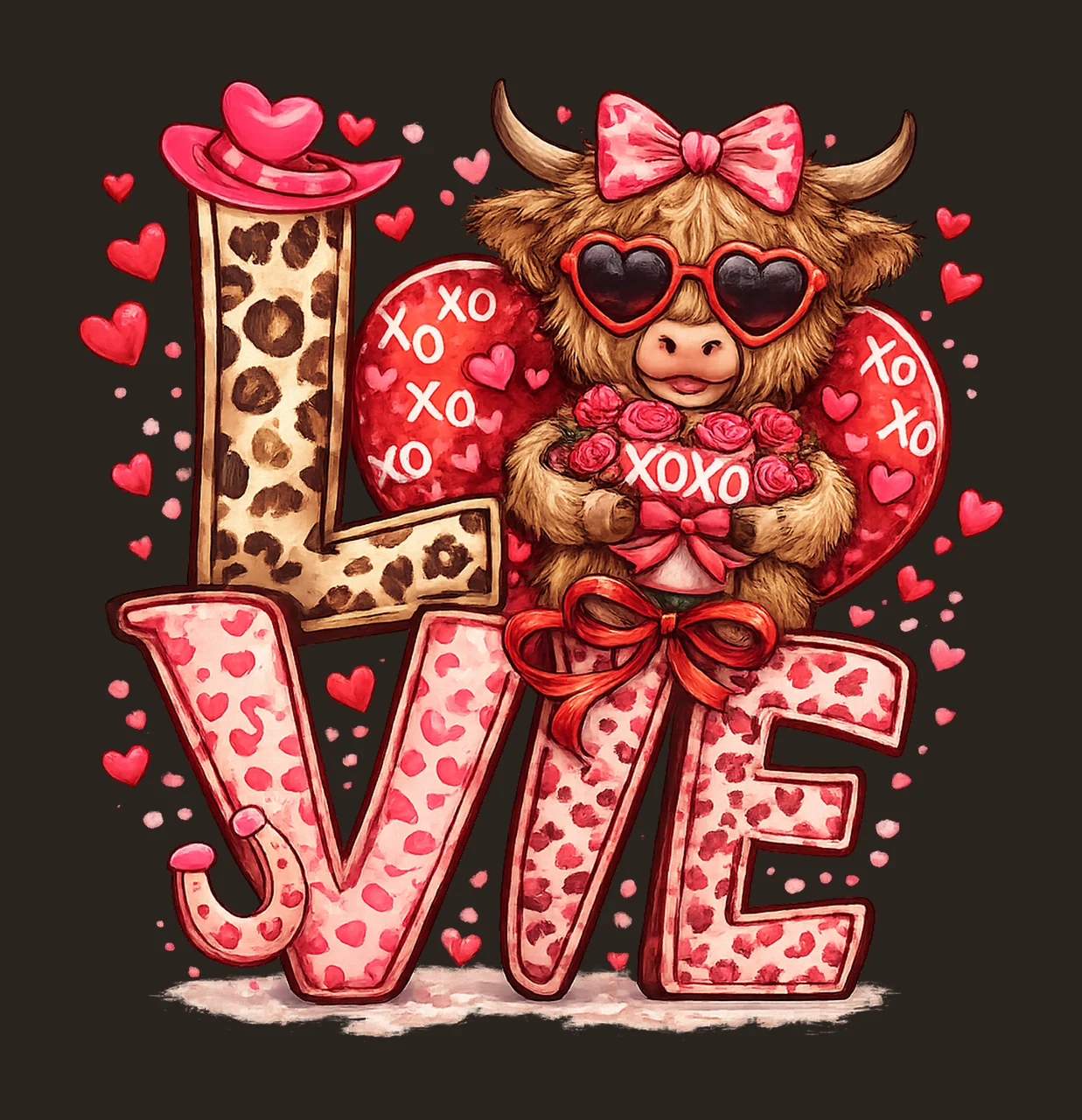 Highland Cow Valentine Western Love Cowgirl Hat Leopard contrast preview thumbnail