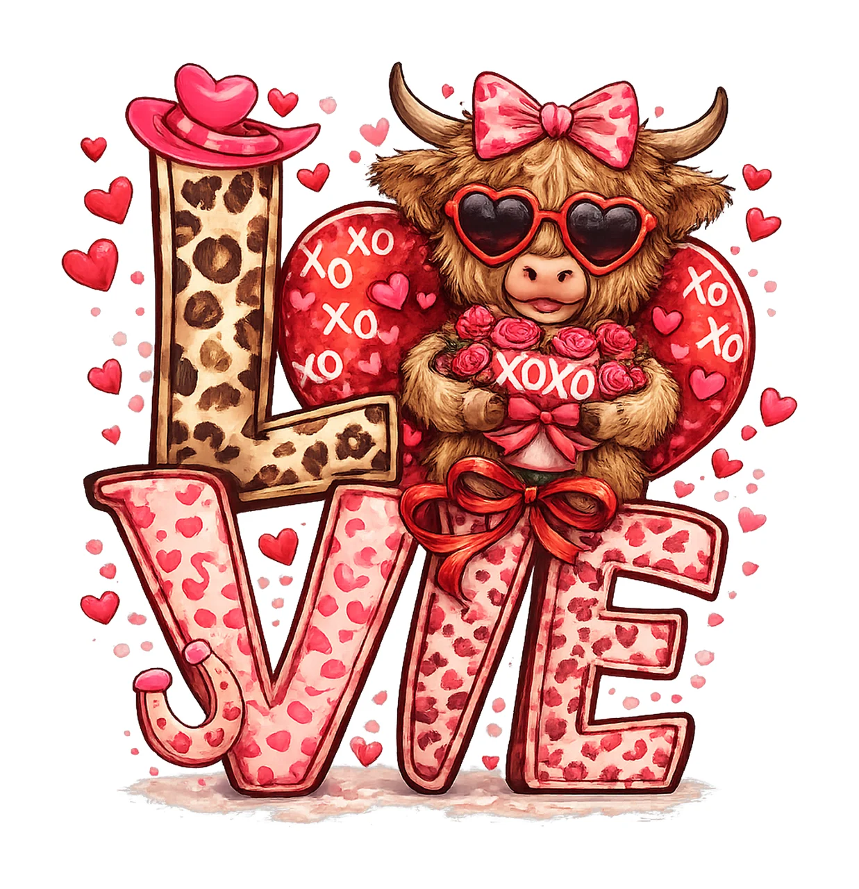 Highland Cow Valentine Western Love Cowgirl Hat Leopard