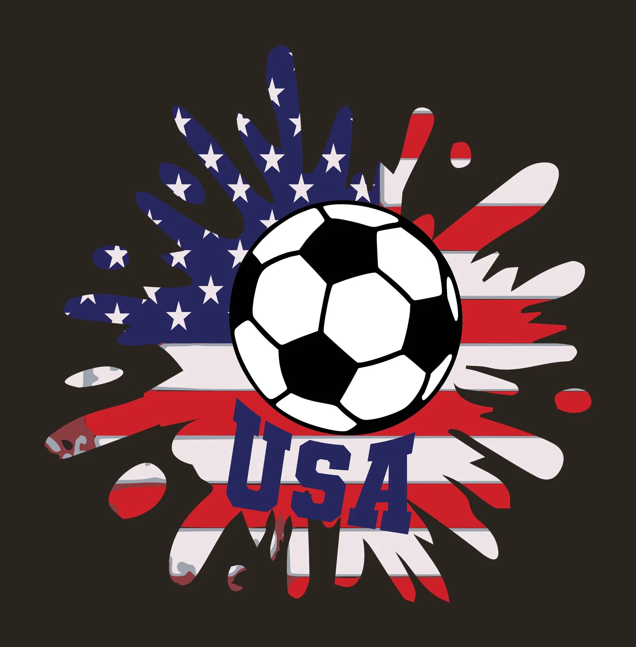 USA USA soccer ball Design with American flag pattern, paint splatter and USA text in red, white and blue contrast preview thumbnail