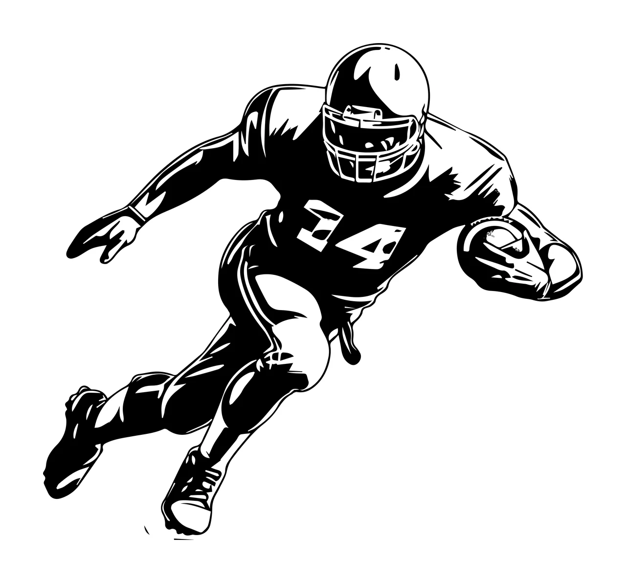 Football Player 14 Running Holding Ball athlete helmet jersey