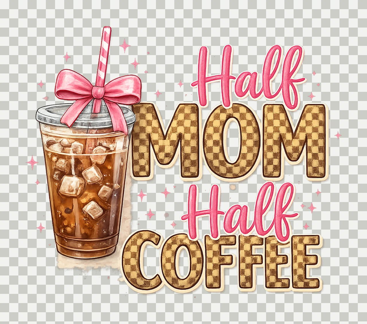 Half Mom Half Coffee Retro Checkered Mama Design Coffee transparency and detail preview thumbnail