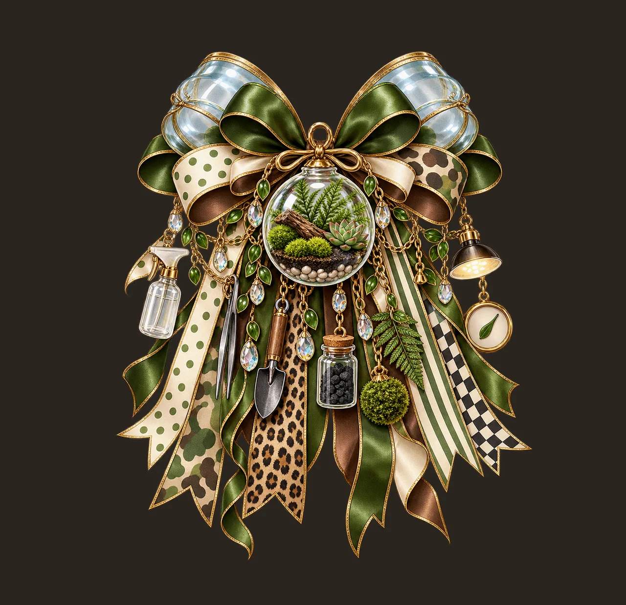 Terrarium Hobbyist Bow Charm PNG, Gold Chain Charms, Transparent Sublimation Design, Digital Download contrast preview thumbnail