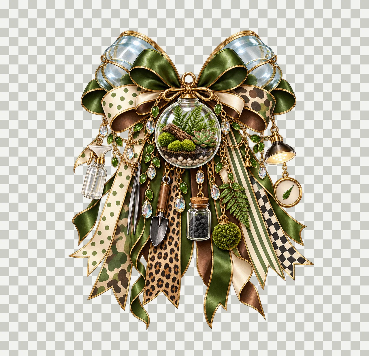 Terrarium Hobbyist Bow Charm PNG, Gold Chain Charms, Transparent Sublimation Design, Digital Download transparency and detail preview thumbnail