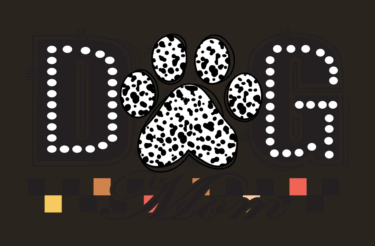 Dog Mom Black And White Text With Paw print checkered pattern contrast preview thumbnail