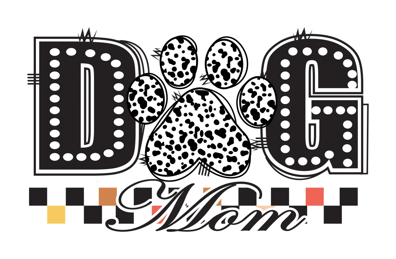 Dog Mom Black And White Text With Paw print checkered pattern