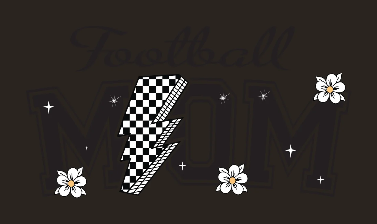 Football Mom Text With Lightning Bolt typography flowers black contrast preview thumbnail
