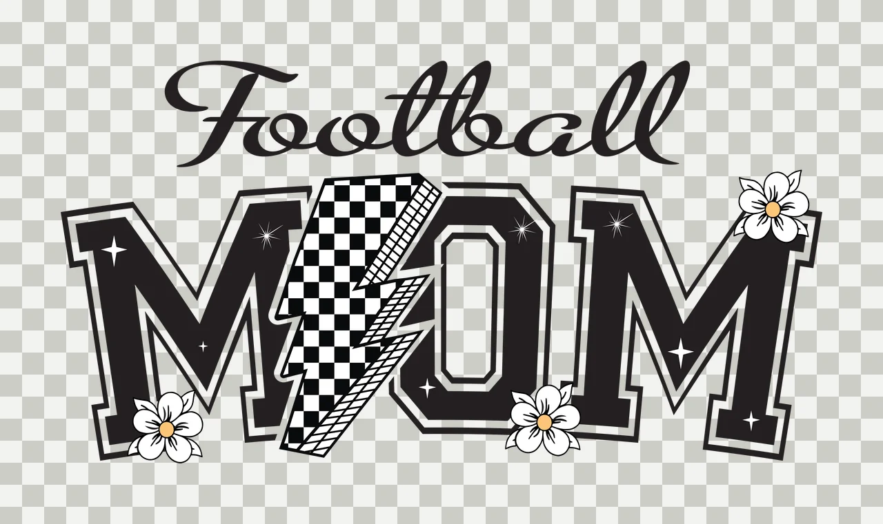 Football Mom Text With Lightning Bolt typography flowers black transparency and detail preview thumbnail