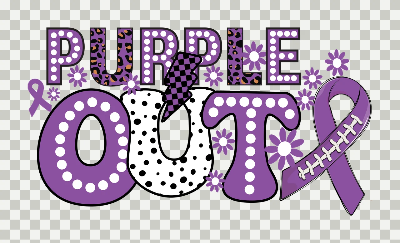 Purple Out Ribbon Flower Graphic Text and flowers black white transparency and detail preview thumbnail