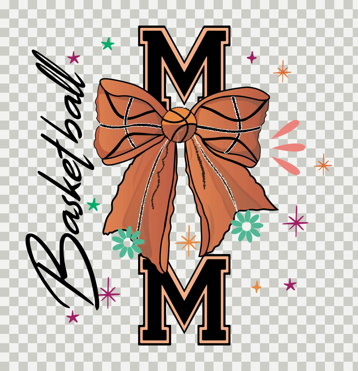 Basketball Mom Lettering With Bow text and decoration adorn transparency and detail preview thumbnail