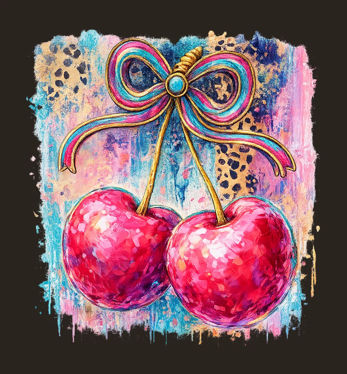 Cherries bow cheetah print brushstrokes digital sublimation contrast preview thumbnail