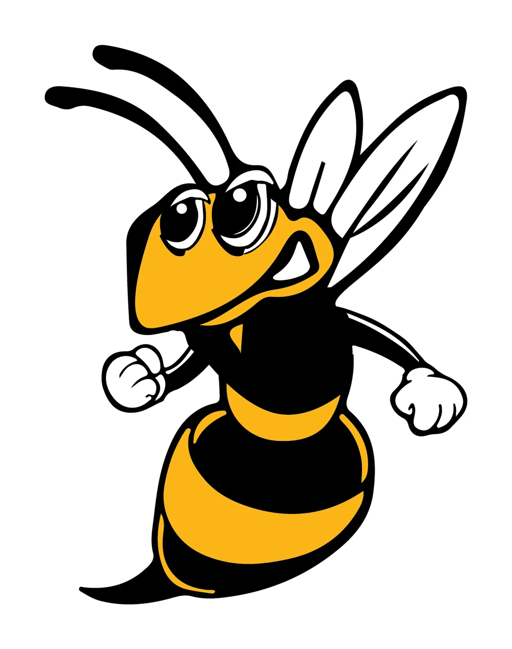 Wasp Mascot In Cartoon Style flying wings antennae hands black