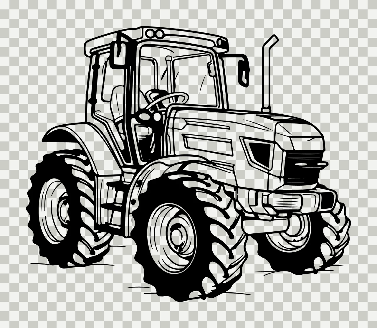 Black And White Tractor Illustration stationary wheels Variation transparency and detail preview thumbnail