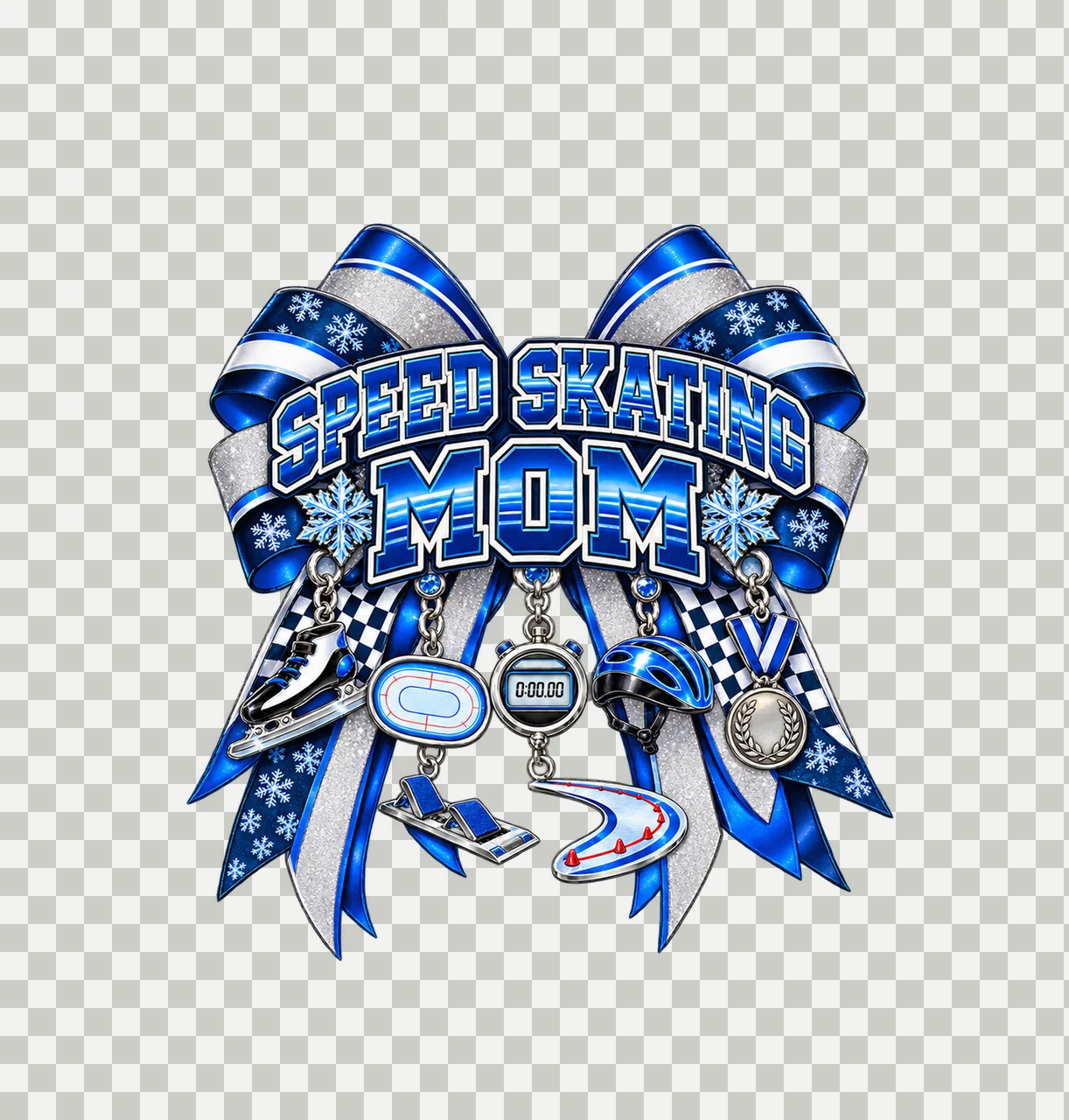 Speed Skating Mom Bow Charm PNG, Patterned Varsity Mom Ribbon Clipart, Transparent Sublimation Digital Download transparency and detail preview thumbnail