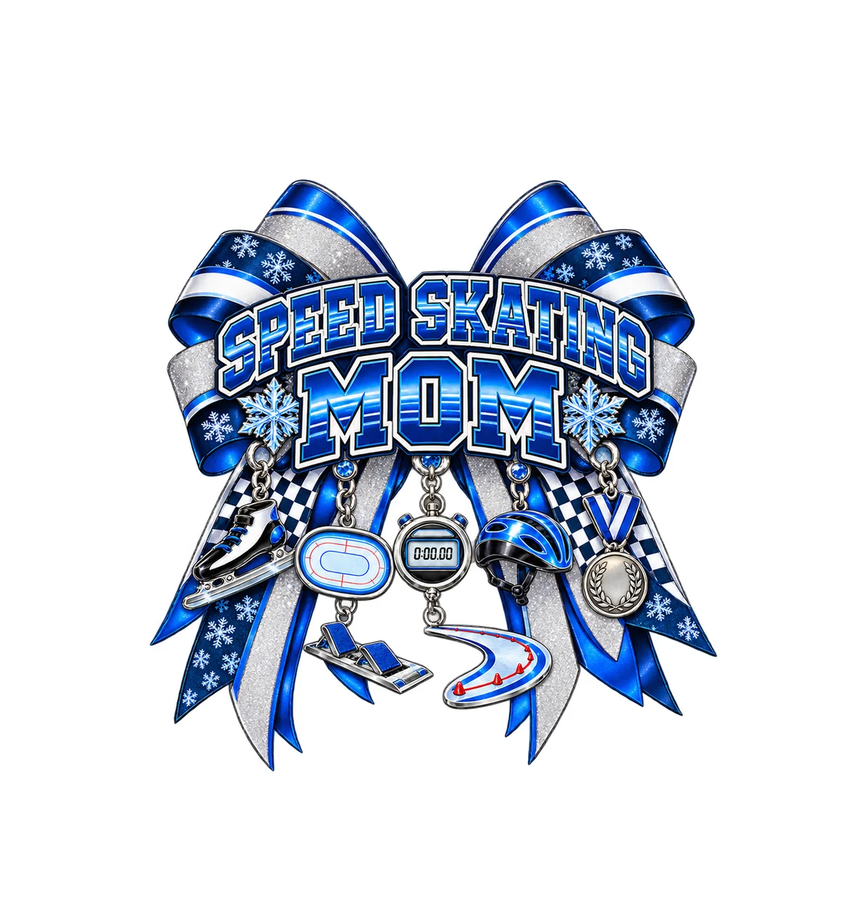 Speed Skating Mom Bow Charm PNG, Patterned Varsity Mom Ribbon Clipart, Transparent Sublimation Digital Download