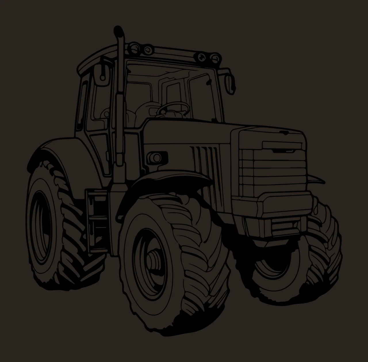 Black And White Line Tractor Illustration tires cab art vehicle contrast preview thumbnail