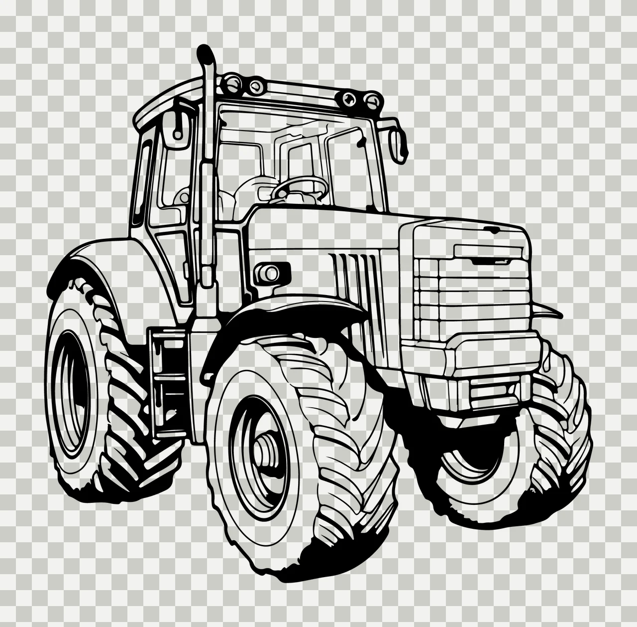 Black And White Line Tractor Illustration tires cab art vehicle transparency and detail preview thumbnail