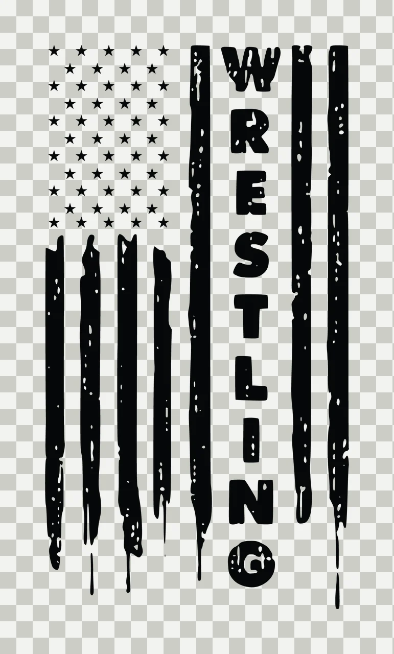Wrestling Vertical Flag Graphic With The Word stars black white transparency and detail preview thumbnail