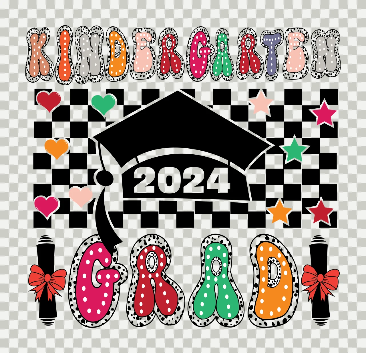 Kindergarten Black And White graduation design cap checkerboard transparency and detail preview thumbnail