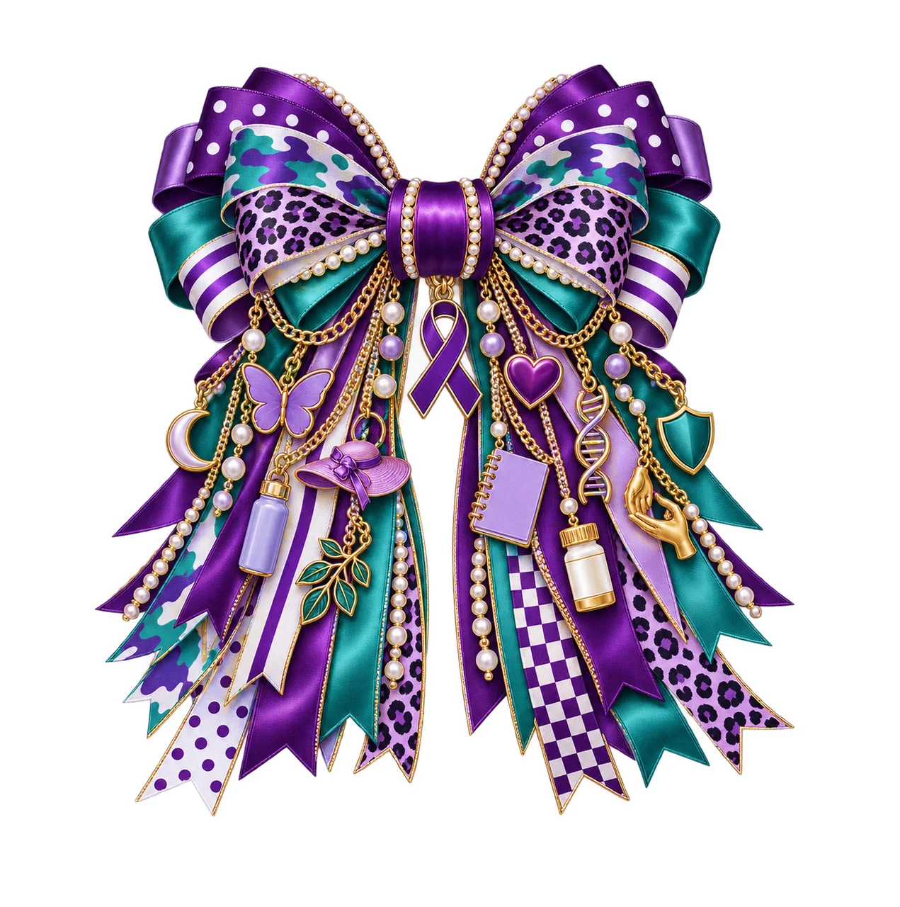 Lupus Awareness Bow Charm PNG, Gold Chain Charms, Transparent Sublimation Design, Digital Download