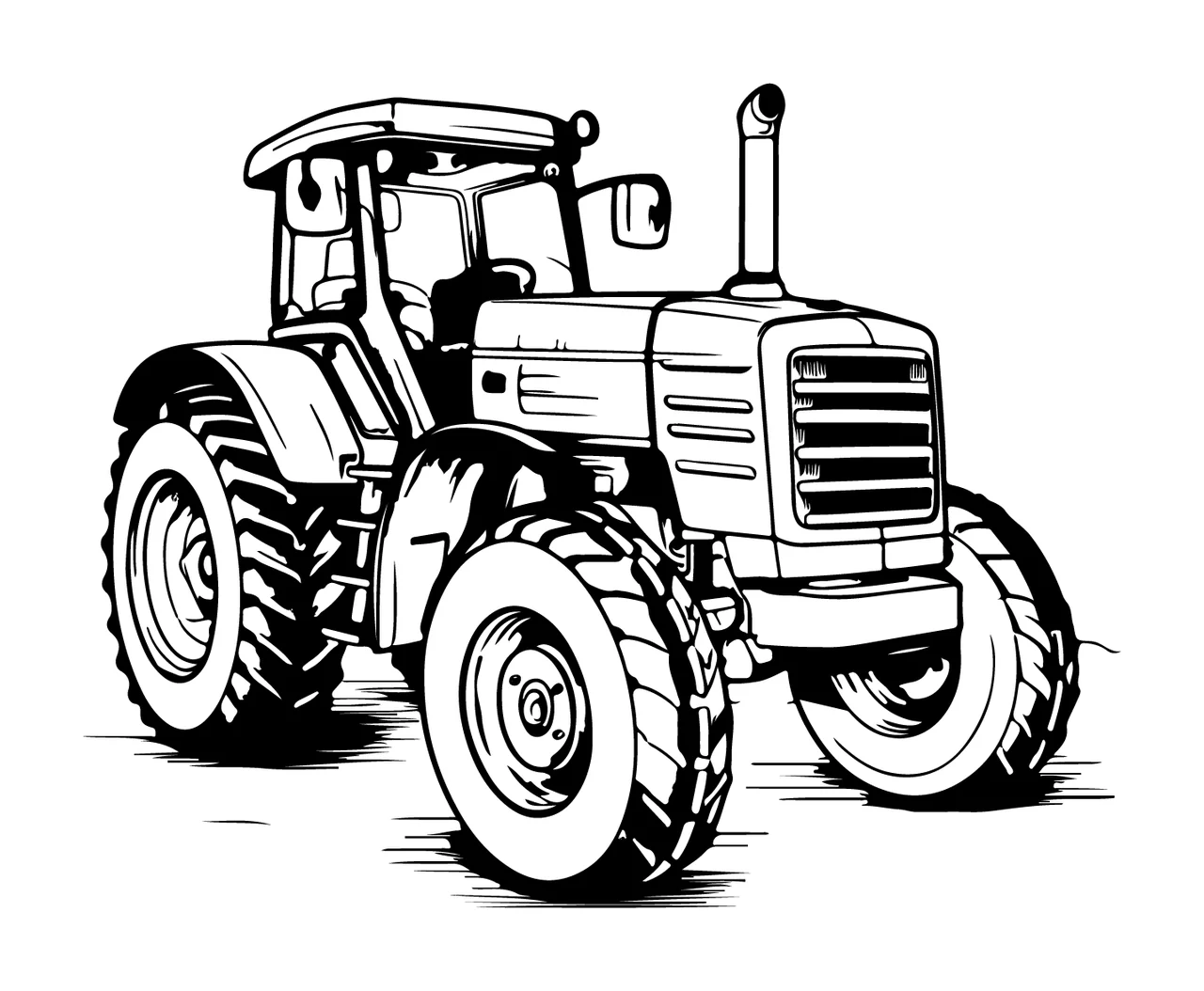 Tractor Vehicle In Black Line Art standing wheels exhaust pipe