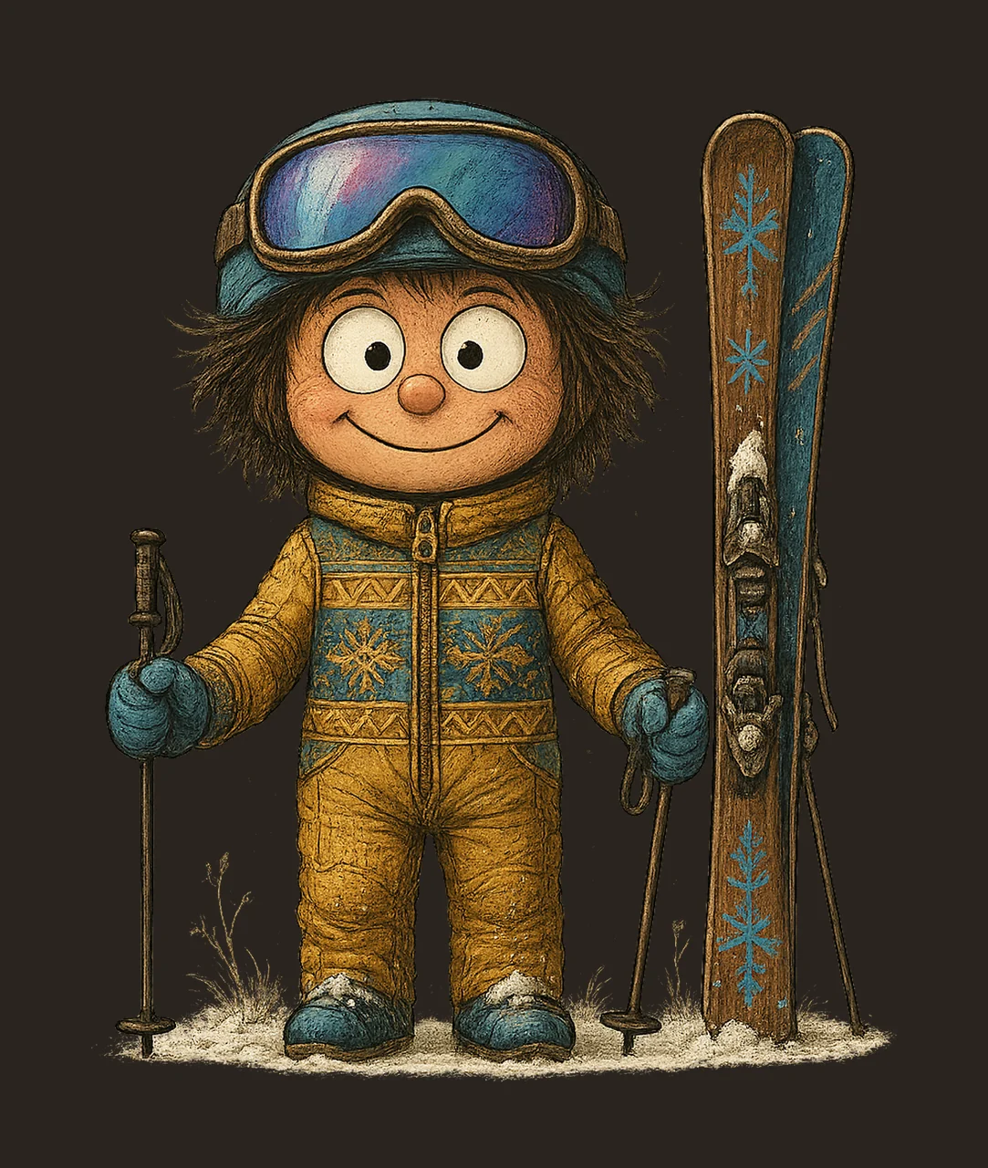 Ski Boy Cartoon Line Art Winter Sports Kids Skiing Artwork contrast preview thumbnail