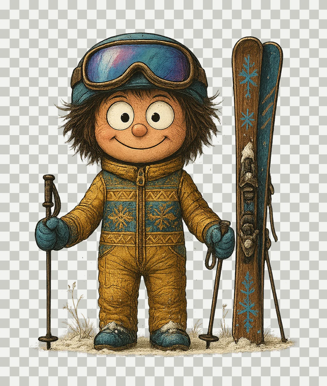 Ski Boy Cartoon Line Art Winter Sports Kids Skiing Artwork transparency and detail preview thumbnail