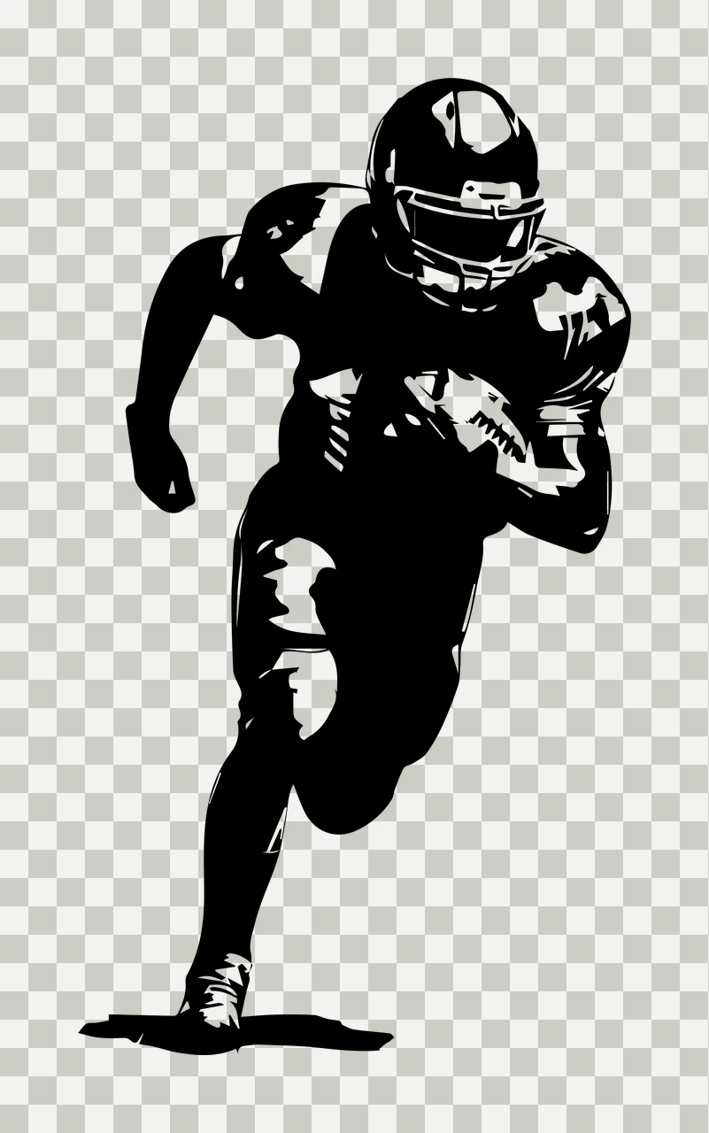 Football Player Running Silhouette helmet black white background transparency and detail preview thumbnail