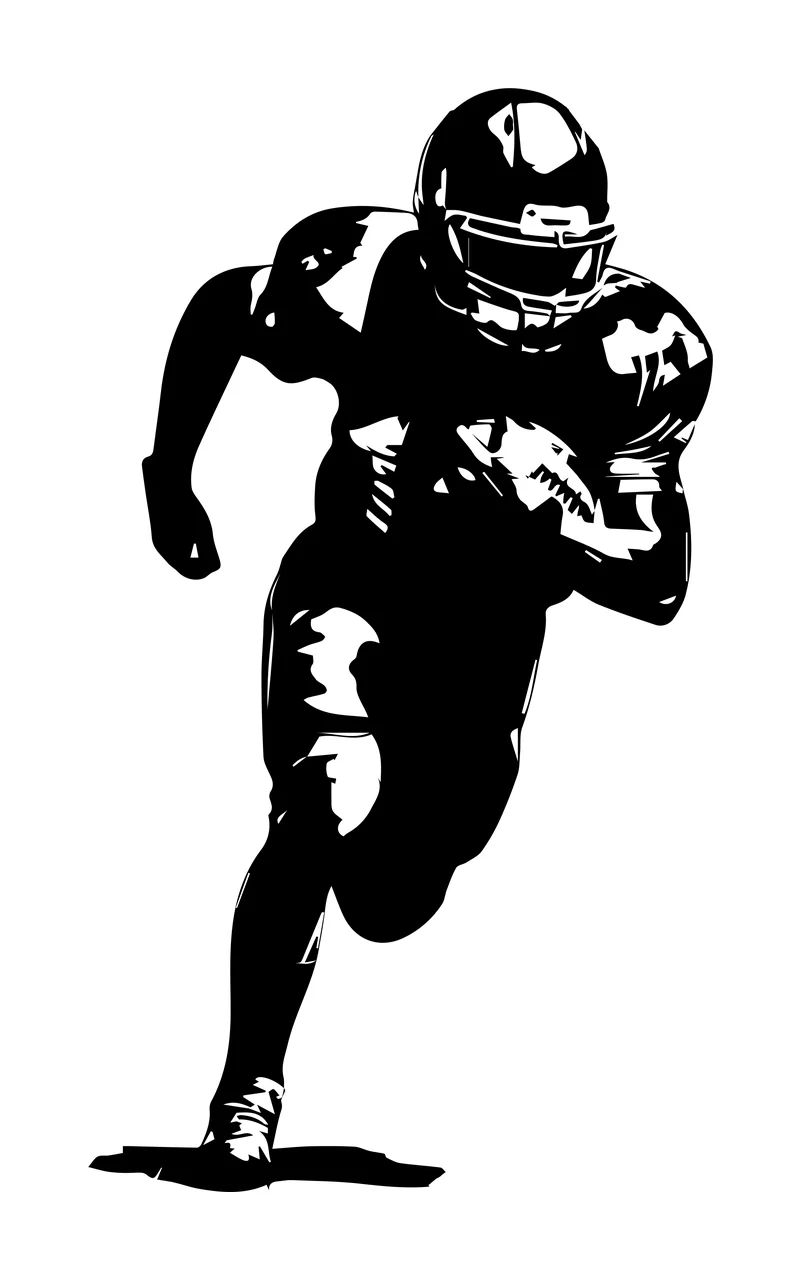 Football Player Running Silhouette helmet black white background