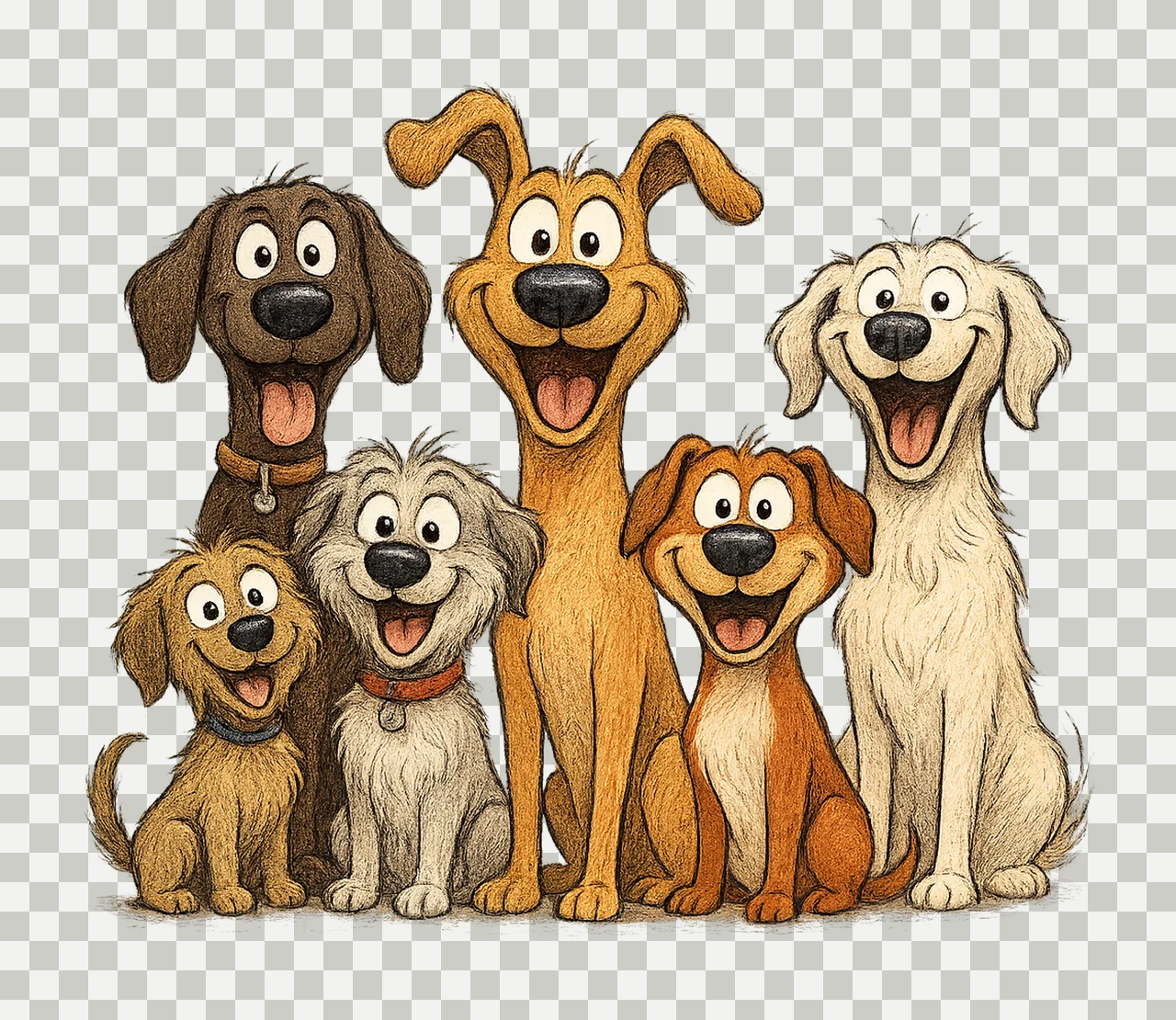 Funny dog group clip art 12x cartoon dog pack watercolor transparency and detail preview thumbnail