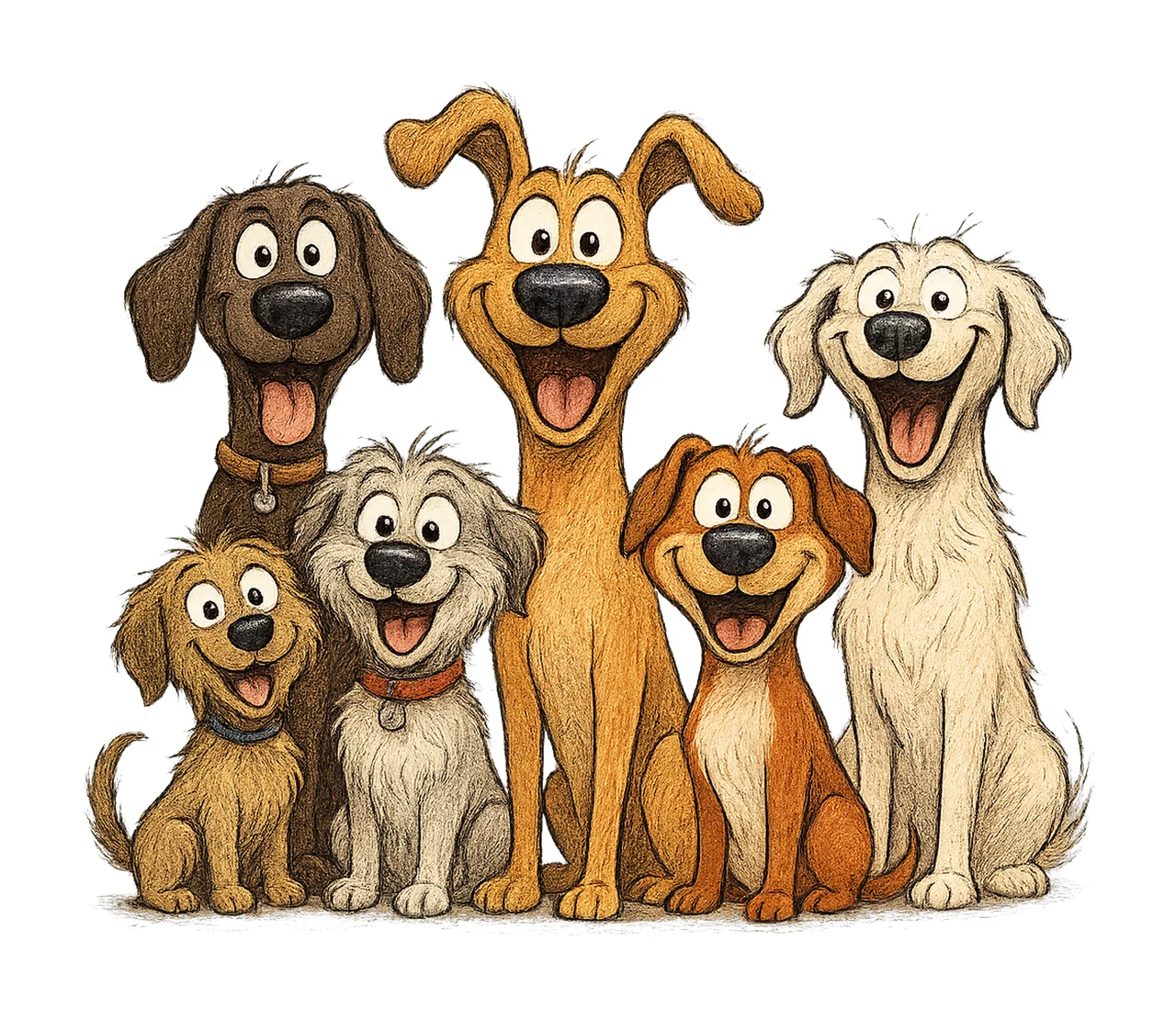 Funny dog group clip art 12x cartoon dog pack watercolor