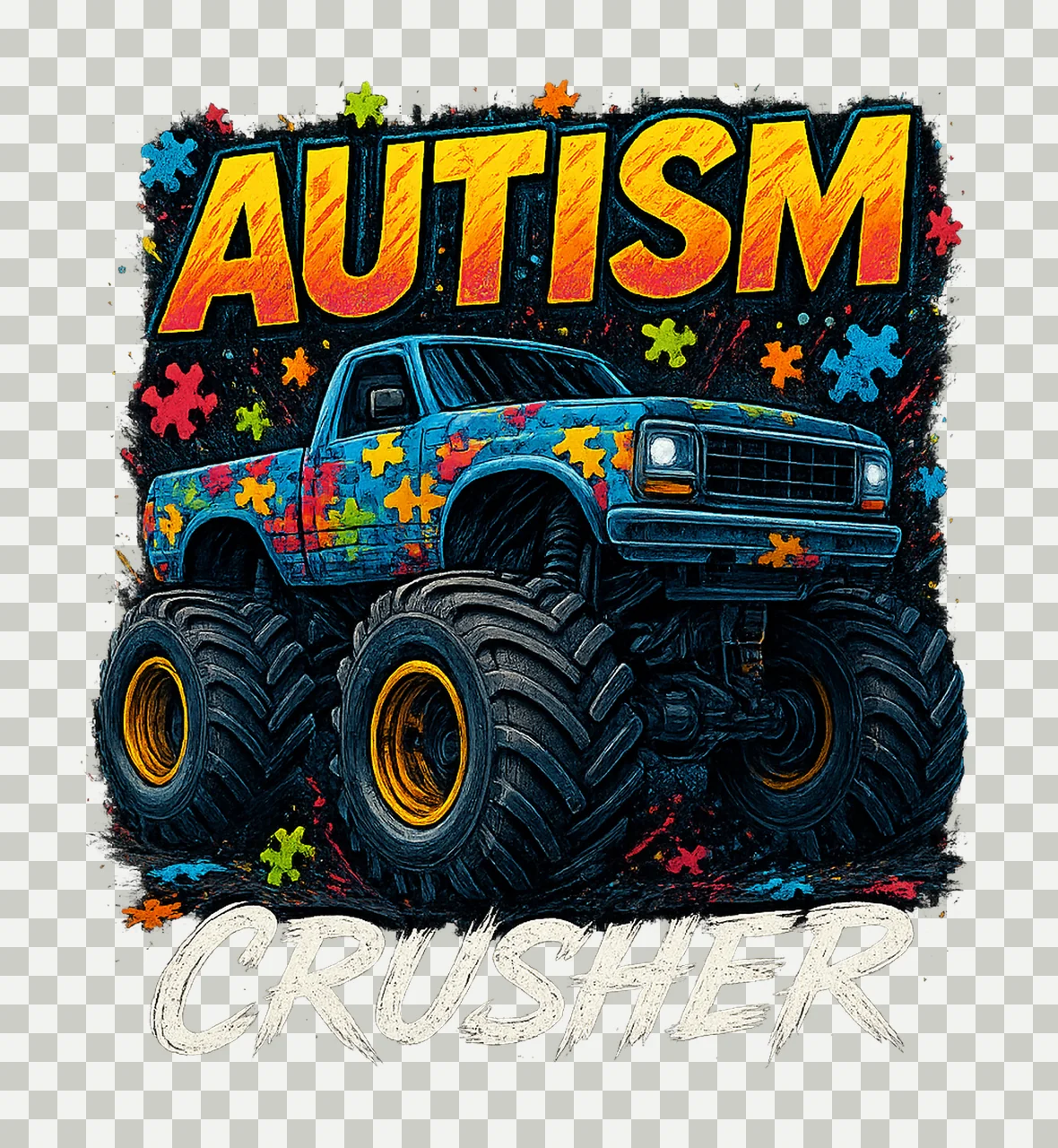 Autism Crusher Sublimation Design Monster Truck Autism transparency and detail preview thumbnail