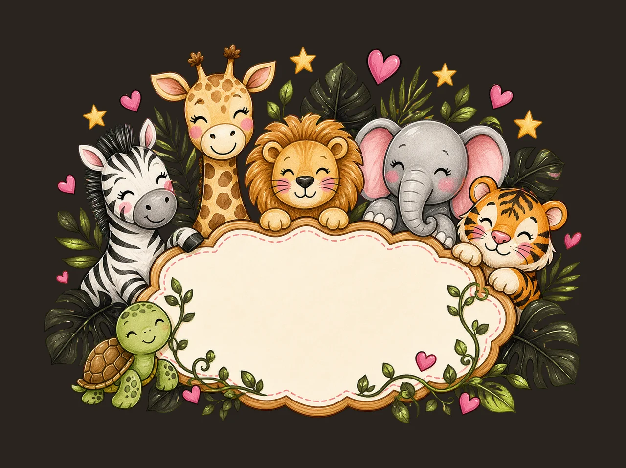 Girl Zoo Name Plate Frame Design Hand Drawn Variation D contrast preview thumbnail