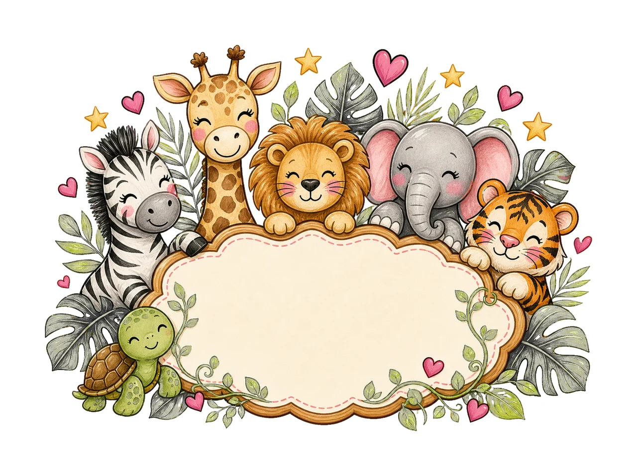 Girl Zoo Name Plate Frame Design Hand Drawn Variation D